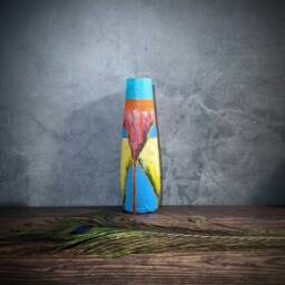 Colourful Hand-Painted Glass Bud Vase - Quirky Modern Design With Gold Accents Small Bright Flower Unique Gift 20cm/8 - thumbnail 1