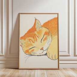 Minimalist Sleeping Cat Wall Art Print, Japanese Style Calico Poster, Modern Zen Decor, Cute Animal Artwork For Home - thumbnail 2