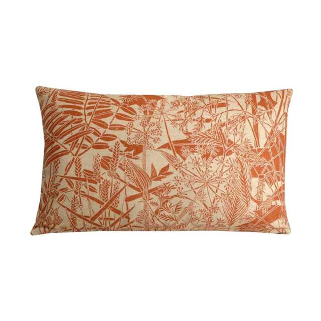 Botanical Linen Cushion Beige Terracotta Leaf Pattern Lumbar Pillow Cover 12x20 - image 1