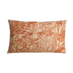 Botanical Linen Cushion Beige Terracotta Leaf Pattern Lumbar Pillow Cover 12x20 - thumbnail 1