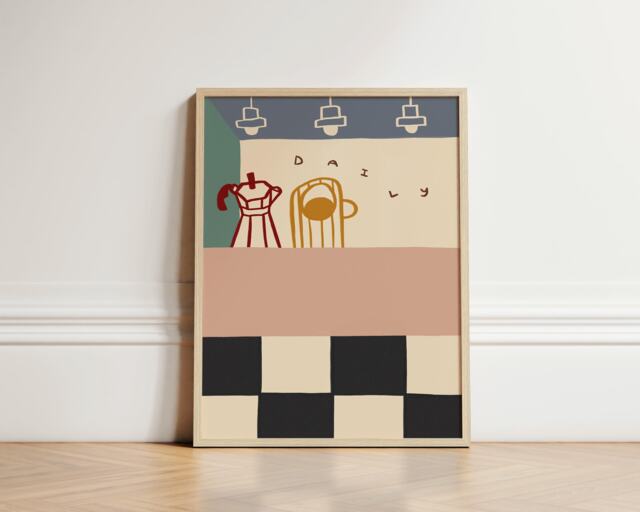 Daily Cafe Print, Coffee Poster, Illustration Kitchen Wall Art, Aesthetic Trendy Kitchen, Unframed - image 1