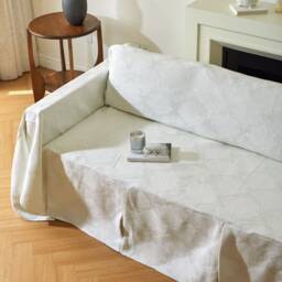 Ivory Jacquard Sofa Cover, Couch Throw Textured Protector Custom Size - thumbnail 3
