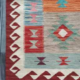 Classic Kilim Rug, Handmade Artisan Afghan Turkish Persian Qashqai Navajo Bohemian Natural Wool Flatweave Multicolour Rug 126x83 cm - thumbnail 2