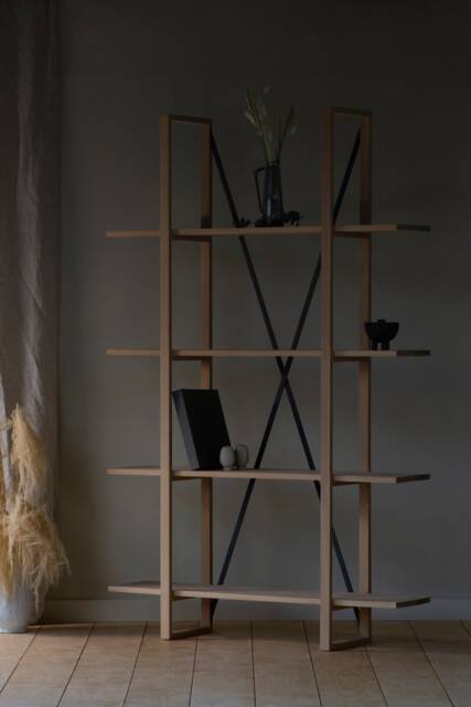 Konk ??? Overhang Shelving [Wooden] Bespoke Sizes Available Modern Oak & Steel Bookcase, Tall Bookshelf - image 1