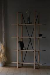 Konk ??? Overhang Shelving [Wooden] Bespoke Sizes Available Modern Oak & Steel Bookcase, Tall Bookshelf - thumbnail 1
