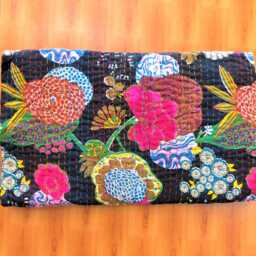 "King Size Floral Kantha Quilt, Indian Cotton Bedspread - 90"" X 108" - thumbnail 2