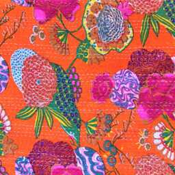 "King Size Floral Kantha Quilt, Indian Cotton Bedspread - 90"" X 108" - thumbnail 4