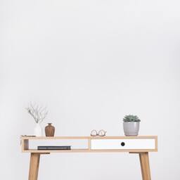 Kuub - Small Console Table, Entryway Table With White Drawer & Open Shelf, Mid Century Modern, Made Of Oak Wood - thumbnail 3