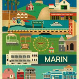 Marin County Map Print, Skyline, California Vertical Collage Wall Art, Nursery, Loose Petals, Style E8-O-Mar - thumbnail 2