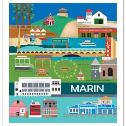 Marin County Map Print, Skyline, California Vertical Collage Wall Art, Nursery, Loose Petals, Style E8-O-Mar - thumbnail 3