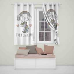 Btch Please Unicorn Blackout Eyelet Curtains Custom Background Colour Funny Magical Design Kid Bedroom Playroom Or Home Window Decor Cheeky - thumbnail 2