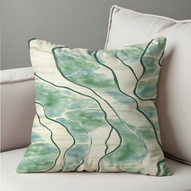Green Abstract Cushion Cover, Organic Line Pattern Pillow Case, Soft Decorative Throw Cover - image 1