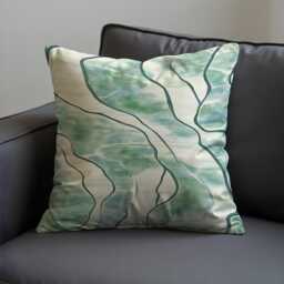 Green Abstract Cushion Cover, Organic Line Pattern Pillow Case, Soft Decorative Throw Cover - thumbnail 2