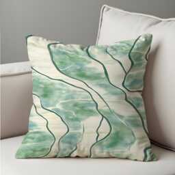 Green Abstract Cushion Cover, Organic Line Pattern Pillow Case, Soft Decorative Throw Cover - thumbnail 1