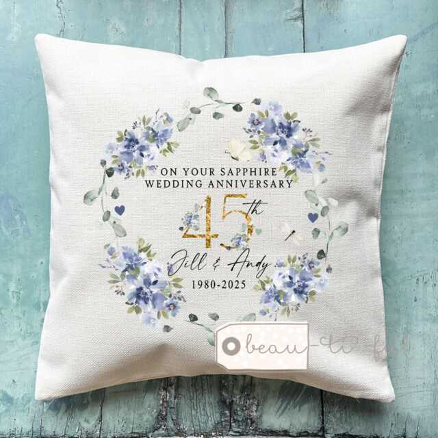 Personalised Sapphire Wedding Anniversary Cushion, Anniversary, Gift 45Th 45 Anniversary Cushion - image 1