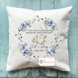 Personalised Sapphire Wedding Anniversary Cushion, Anniversary, Gift 45Th 45 Anniversary Cushion