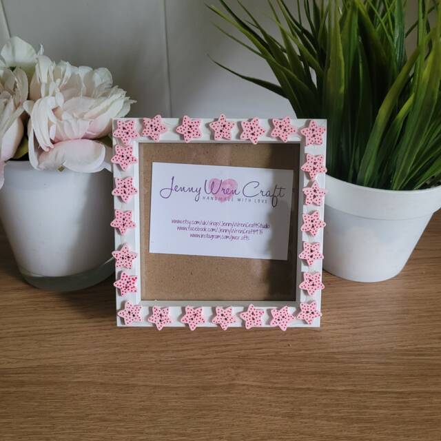 Pale Pink Polka Dot Wooden Star Button Square Photo Frame 4 X Inches - image 1