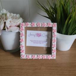 Pale Pink Polka Dot Wooden Star Button Square Photo Frame 4 X Inches - thumbnail 3