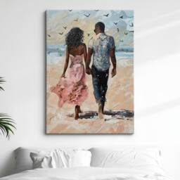 Black Couple Romantic Love Art African American Framed Print & Canvas Wall Poster Home Decor Relationship Oil Painting Gift - thumbnail 1