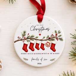Our First Christmas As A Family Ornament Personalised Of Six Bauble Ceramic Decoration New Baby & Pet Keepsake Gift - thumbnail 2