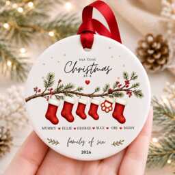 Our First Christmas As A Family Ornament Personalised Of Six Bauble Ceramic Decoration New Baby & Pet Keepsake Gift - thumbnail 1
