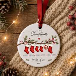 Our First Christmas As A Family Ornament Personalised Of Six Bauble Ceramic Decoration New Baby & Pet Keepsake Gift - thumbnail 4