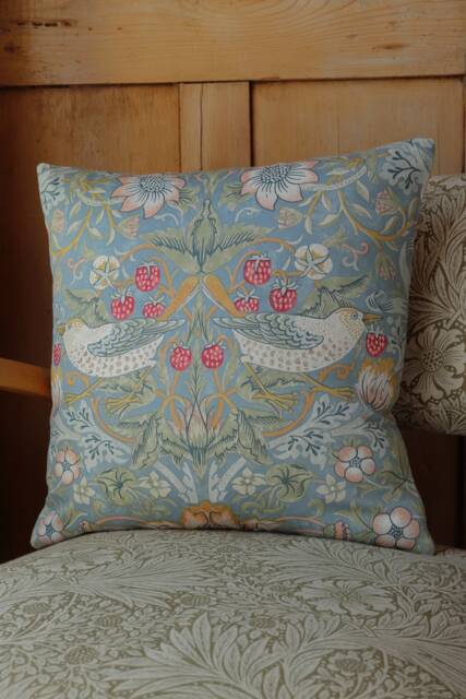 William Morris Cushion Cover Strawberry Thief Slate Blue - image 1