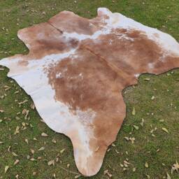 Brown & White Real Cowhide Rug - Exclusive Cow Skin Large Living Room Custom Area Handmade Hide Leather Carpet - thumbnail 3