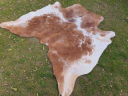 Brown & White Real Cowhide Rug - Exclusive Cow Skin Large Living Room Custom Area Handmade Hide Leather Carpet - thumbnail 1