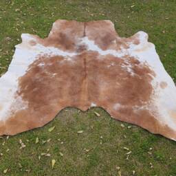 Brown & White Real Cowhide Rug - Exclusive Cow Skin Large Living Room Custom Area Handmade Hide Leather Carpet - thumbnail 2