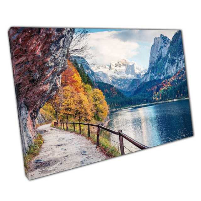 Tranquil Lake Gosausee Canvas Print - Serene Autumn Scene Of Austrian Alps Wall Art For Home Office Decor - image 1
