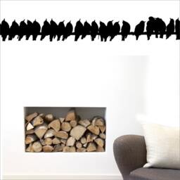 A Flock Of Birds Sitting On Electric Wires Vinyl Wall Ceiling Decal Silhouettes Sticker - thumbnail 4