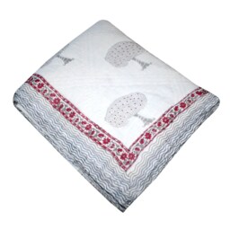 Floral Handblock Print Kantha Quilt Reversible Indian Bedspread - 90x108 King Hand Quilt - thumbnail 3
