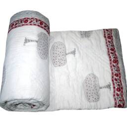 Floral Handblock Print Kantha Quilt Reversible Indian Bedspread - 90x108 King Hand Quilt - thumbnail 2