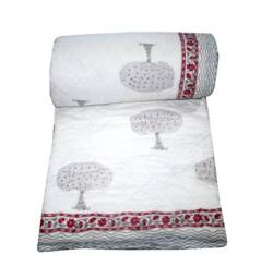 Floral Handblock Print Kantha Quilt Reversible Indian Bedspread - 90x108 King Hand Quilt - thumbnail 1