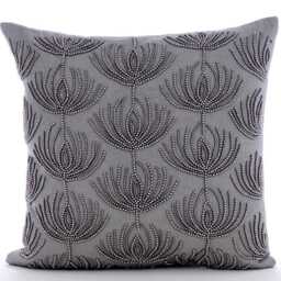 "Designer Lotus, Art Deco, Beaded Throw Cushion 16""x16" - thumbnail 2