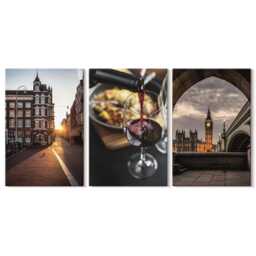 Canvas Art Set Of 3 - A Pictures With City, Food, & View London, Brown Wall Large, Travels Decor - thumbnail 3