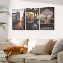 Canvas Art Set Of 3 - A Pictures With City, Food, & View London, Brown Wall Large, Travels Decor - thumbnail 2