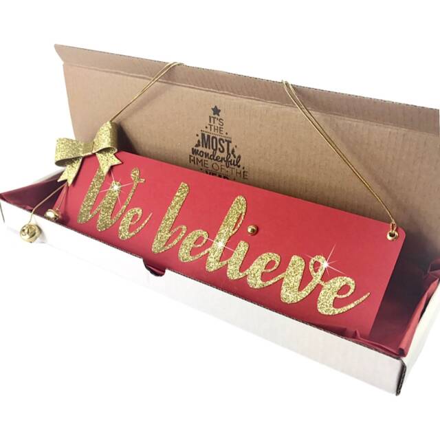 Red & Gold Sign We Believe Decoration Christmas Wall Hanging For Those Who Believe in Santa - image 1