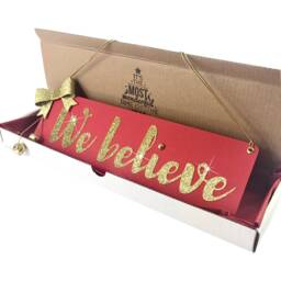 Red & Gold Sign We Believe Decoration Christmas Wall Hanging For Those Who Believe in Santa - thumbnail 1