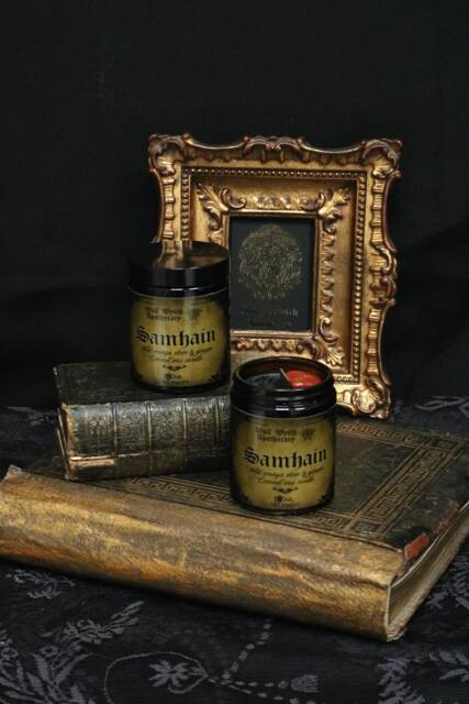 Samhain Sabbat Candle, Halloween Crystal Candle For Witches, Black Wax Spicy Scented Pagan - image 1
