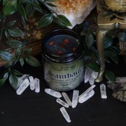 Samhain Sabbat Candle, Halloween Crystal Candle For Witches, Black Wax Spicy Scented Pagan - thumbnail 2