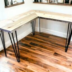 Corner Office Desk - Two Boards, Custom Made Reclaimed Scaffold Boards & Hairpin Legs For Rustic, Industrial Look 5 Legs - The Helsinki - thumbnail 3