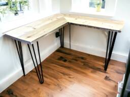 Corner Office Desk - Two Boards, Custom Made Reclaimed Scaffold Boards & Hairpin Legs For Rustic, Industrial Look 5 Legs - The Helsinki