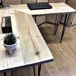 Corner Office Desk - Two Boards, Custom Made Reclaimed Scaffold Boards & Hairpin Legs For Rustic, Industrial Look 5 Legs - The Helsinki - thumbnail 2