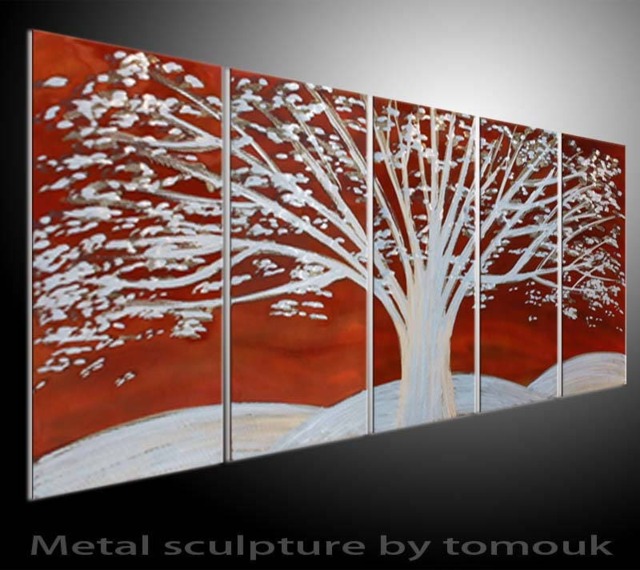 Lighted Metal Wall Sculpture - Red Tree Urban Art - image 1