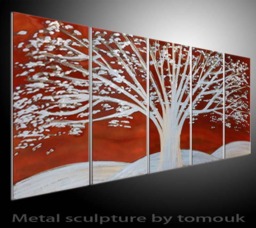 Lighted Metal Wall Sculpture - Red Tree Urban Art