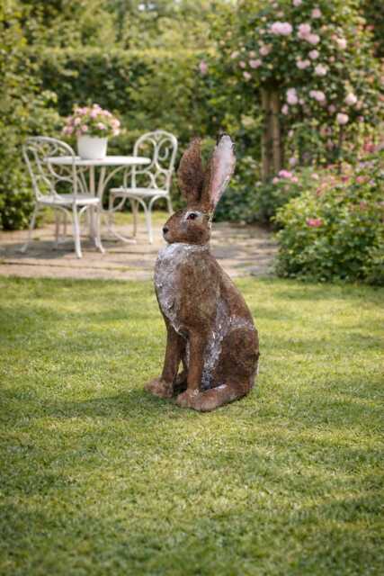 Large Rustic Garden Rabbit Statue - Hare Ornament Weathered Brown Bunny Sculpture Outdoor Decor Patio Lawn Animal Figure - image 1