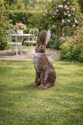 Large Rustic Garden Rabbit Statue - Hare Ornament Weathered Brown Bunny Sculpture Outdoor Decor Patio Lawn Animal Figure