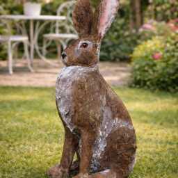 Large Rustic Garden Rabbit Statue - Hare Ornament Weathered Brown Bunny Sculpture Outdoor Decor Patio Lawn Animal Figure - thumbnail 4